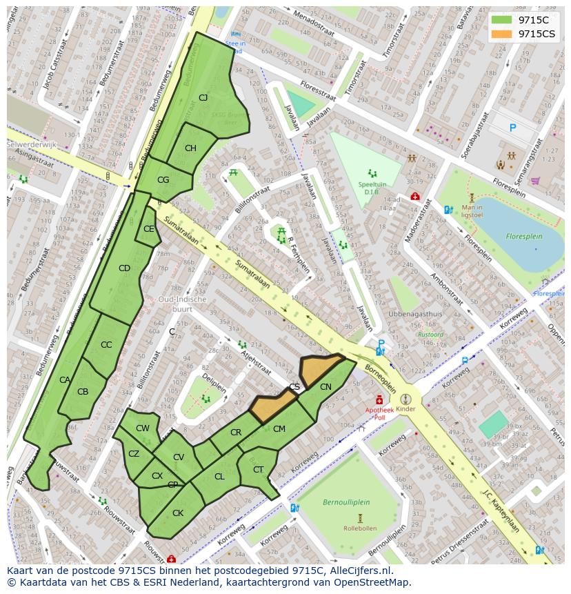 Afbeelding van het postcodegebied 9715 CS op de kaart.