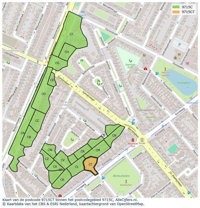Afbeelding van het postcodegebied 9715 CT op de kaart.