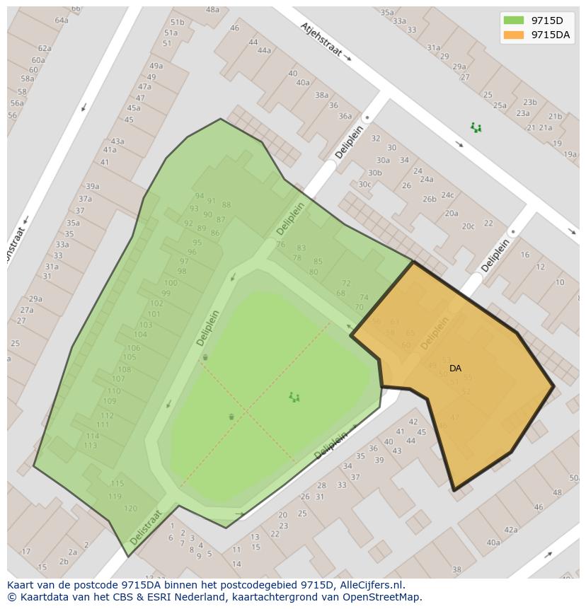Afbeelding van het postcodegebied 9715 DA op de kaart.