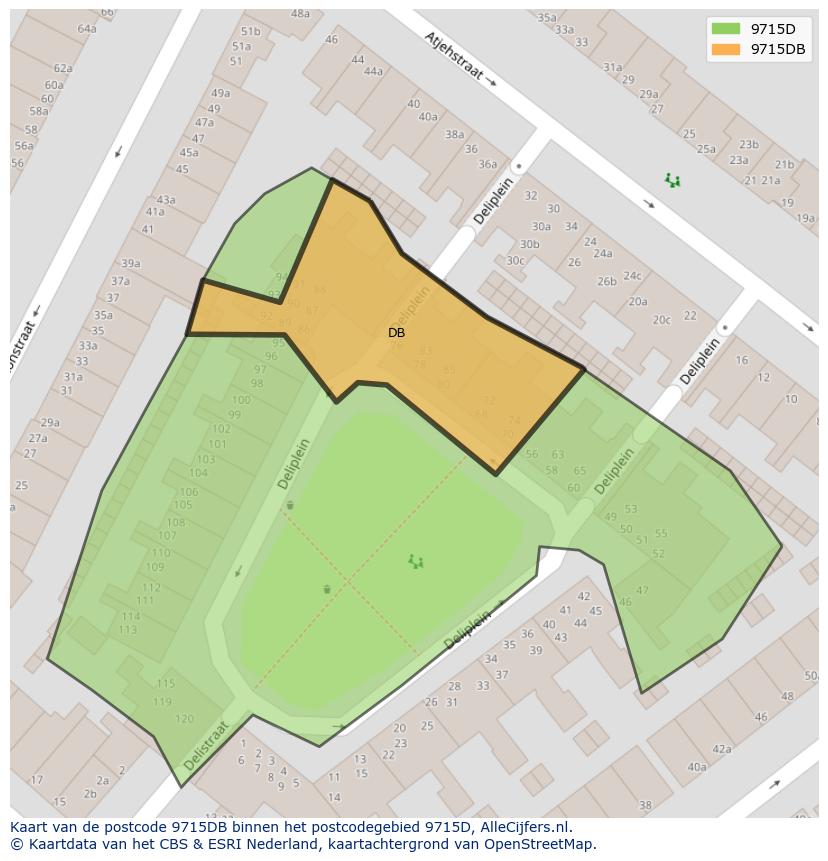 Afbeelding van het postcodegebied 9715 DB op de kaart.