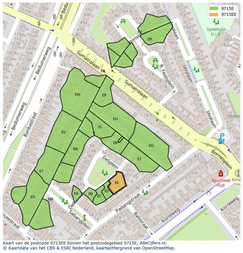 Afbeelding van het postcodegebied 9715 EE op de kaart.
