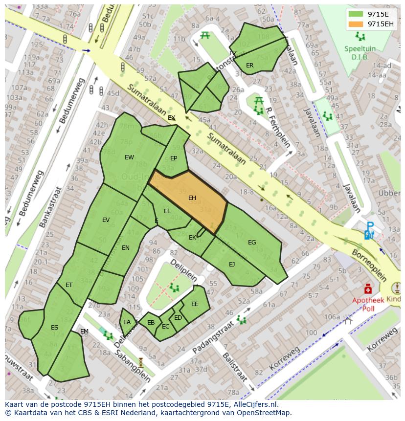 Afbeelding van het postcodegebied 9715 EH op de kaart.