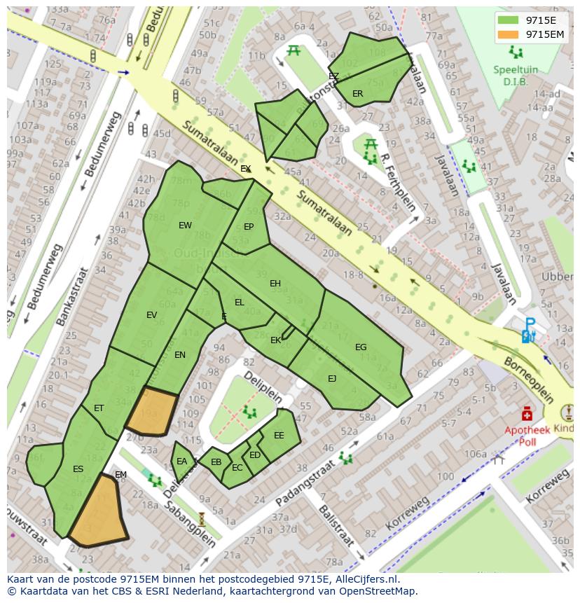 Afbeelding van het postcodegebied 9715 EM op de kaart.