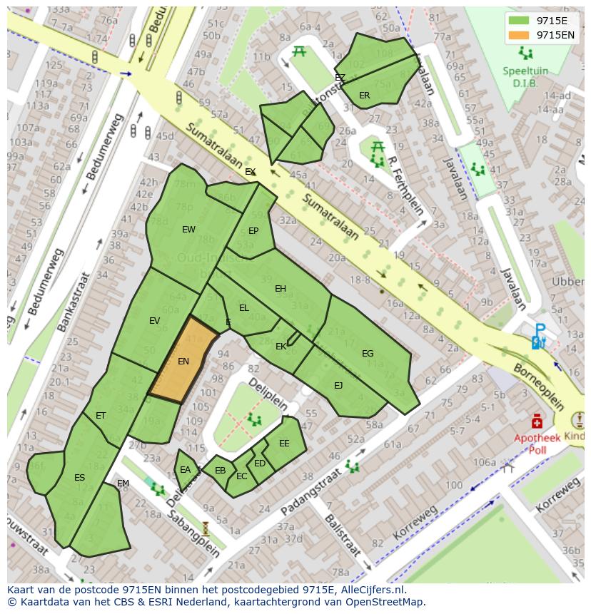 Afbeelding van het postcodegebied 9715 EN op de kaart.