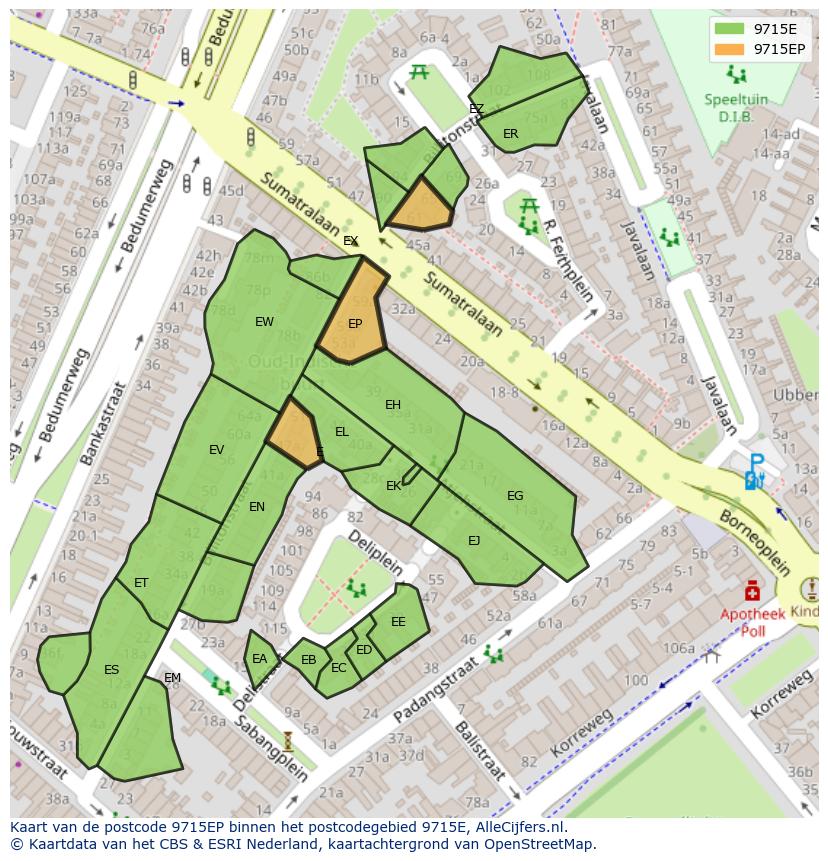 Afbeelding van het postcodegebied 9715 EP op de kaart.
