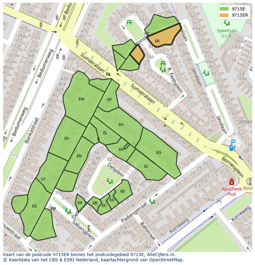 Afbeelding van het postcodegebied 9715 ER op de kaart.