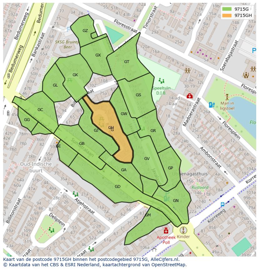 Afbeelding van het postcodegebied 9715 GH op de kaart.
