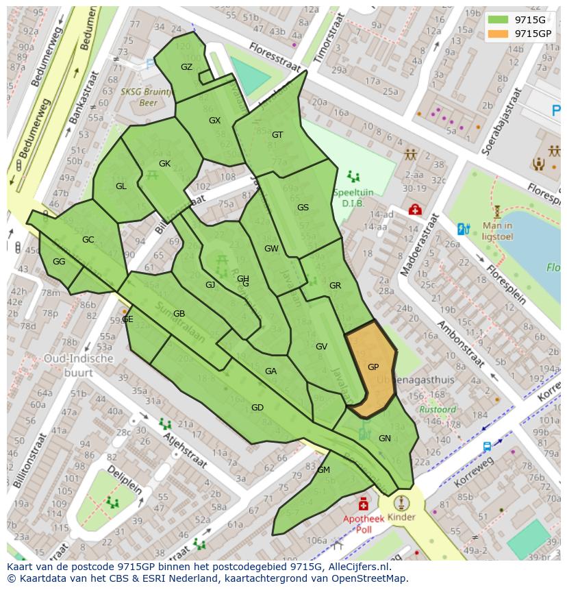 Afbeelding van het postcodegebied 9715 GP op de kaart.