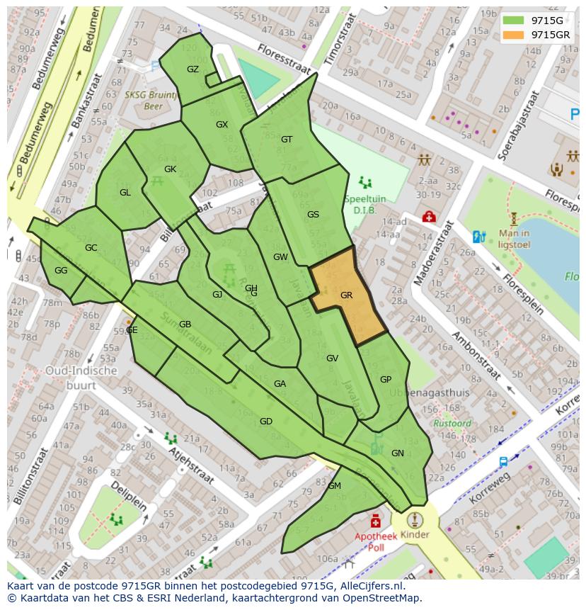 Afbeelding van het postcodegebied 9715 GR op de kaart.