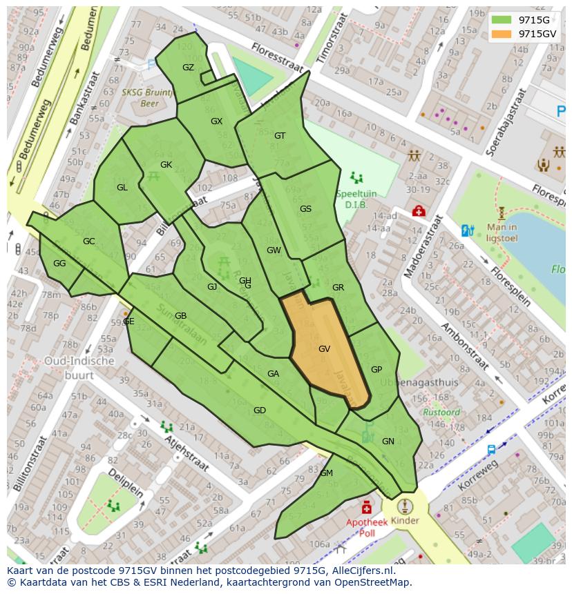 Afbeelding van het postcodegebied 9715 GV op de kaart.