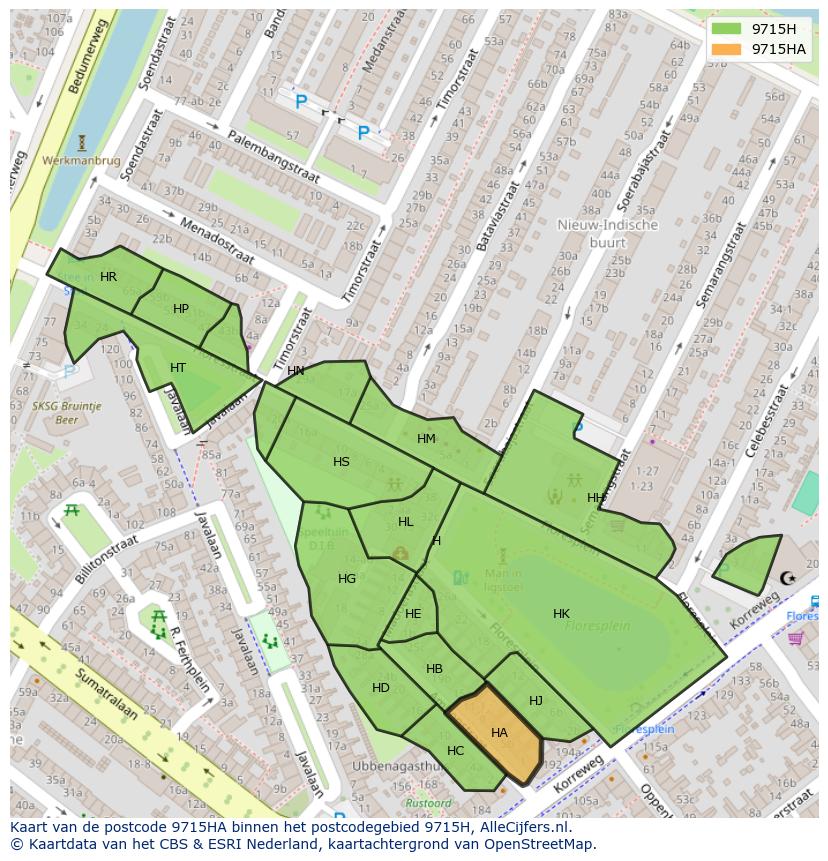 Afbeelding van het postcodegebied 9715 HA op de kaart.