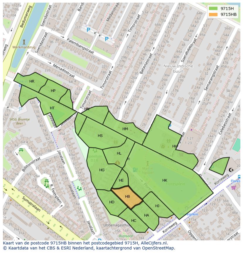 Afbeelding van het postcodegebied 9715 HB op de kaart.