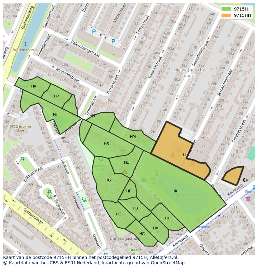 Afbeelding van het postcodegebied 9715 HH op de kaart.