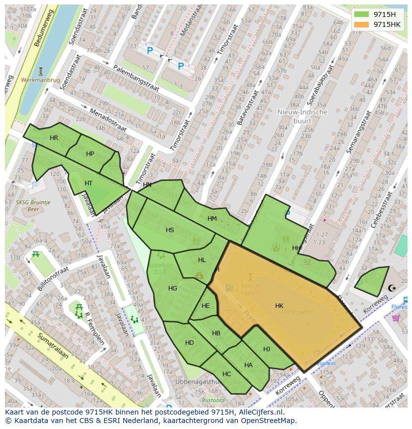 Afbeelding van het postcodegebied 9715 HK op de kaart.