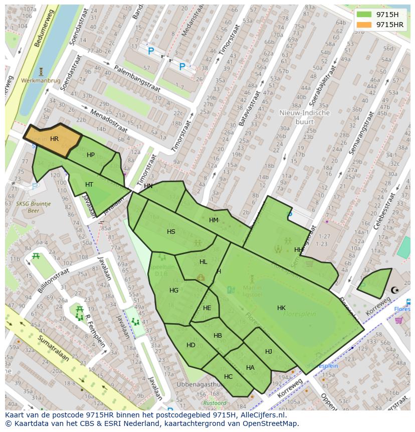 Afbeelding van het postcodegebied 9715 HR op de kaart.