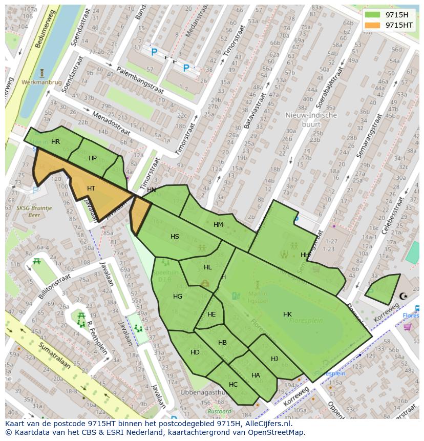 Afbeelding van het postcodegebied 9715 HT op de kaart.