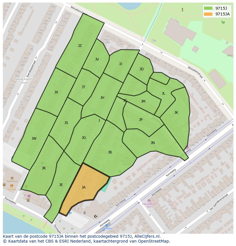 Afbeelding van het postcodegebied 9715 JA op de kaart.