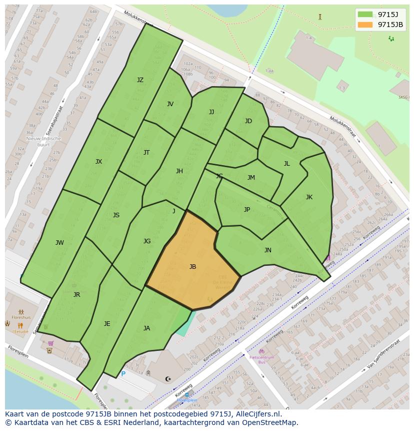 Afbeelding van het postcodegebied 9715 JB op de kaart.