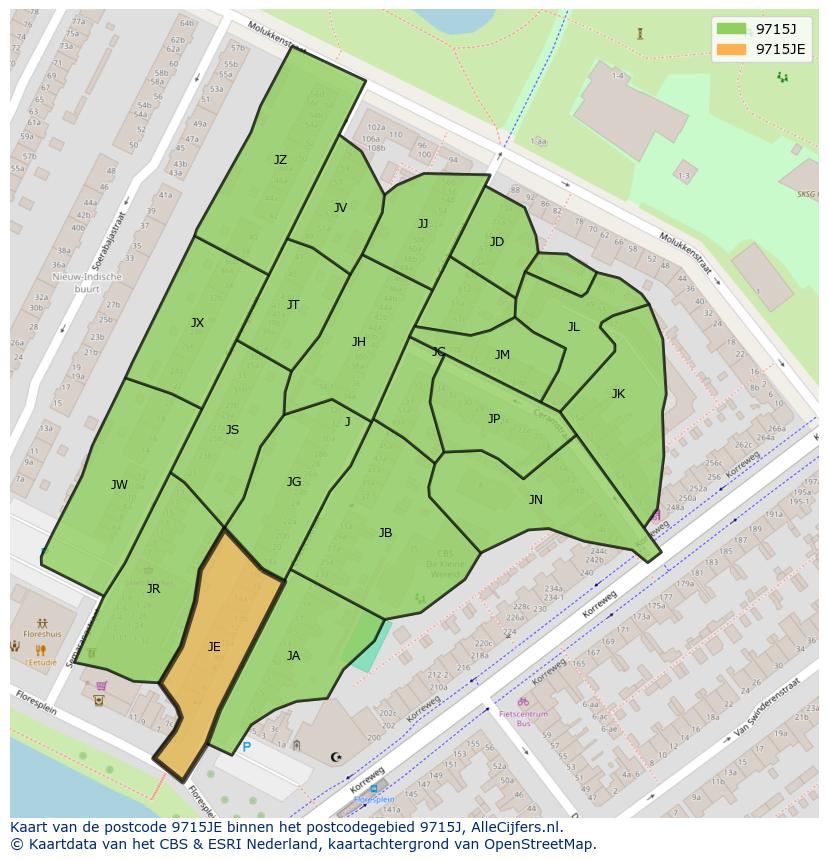 Afbeelding van het postcodegebied 9715 JE op de kaart.
