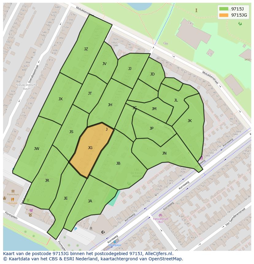 Afbeelding van het postcodegebied 9715 JG op de kaart.