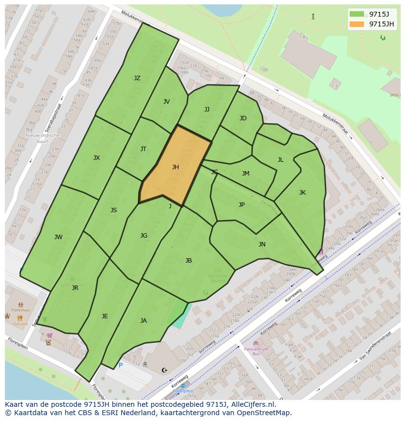 Afbeelding van het postcodegebied 9715 JH op de kaart.