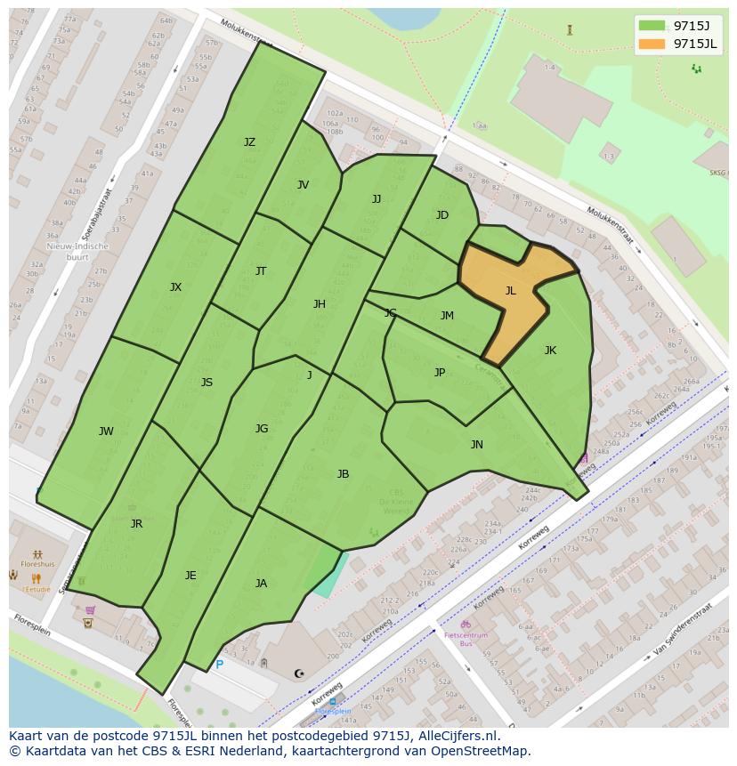 Afbeelding van het postcodegebied 9715 JL op de kaart.