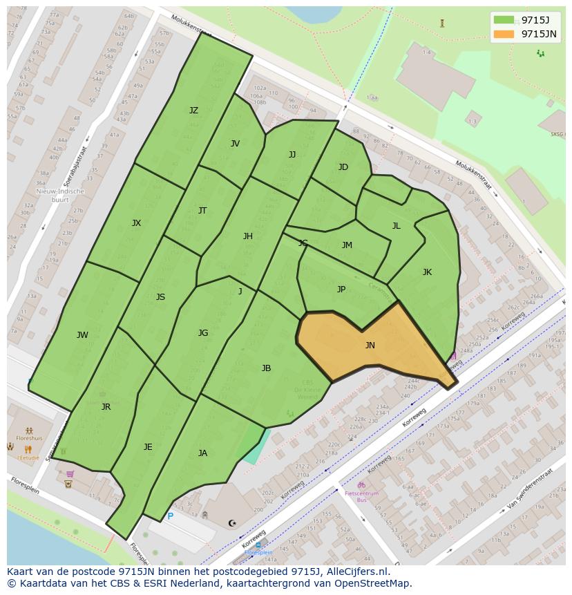 Afbeelding van het postcodegebied 9715 JN op de kaart.