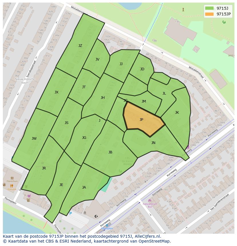Afbeelding van het postcodegebied 9715 JP op de kaart.