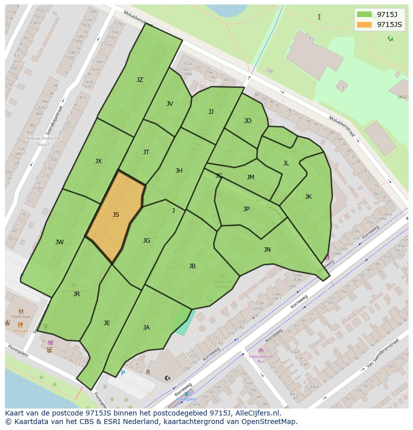 Afbeelding van het postcodegebied 9715 JS op de kaart.