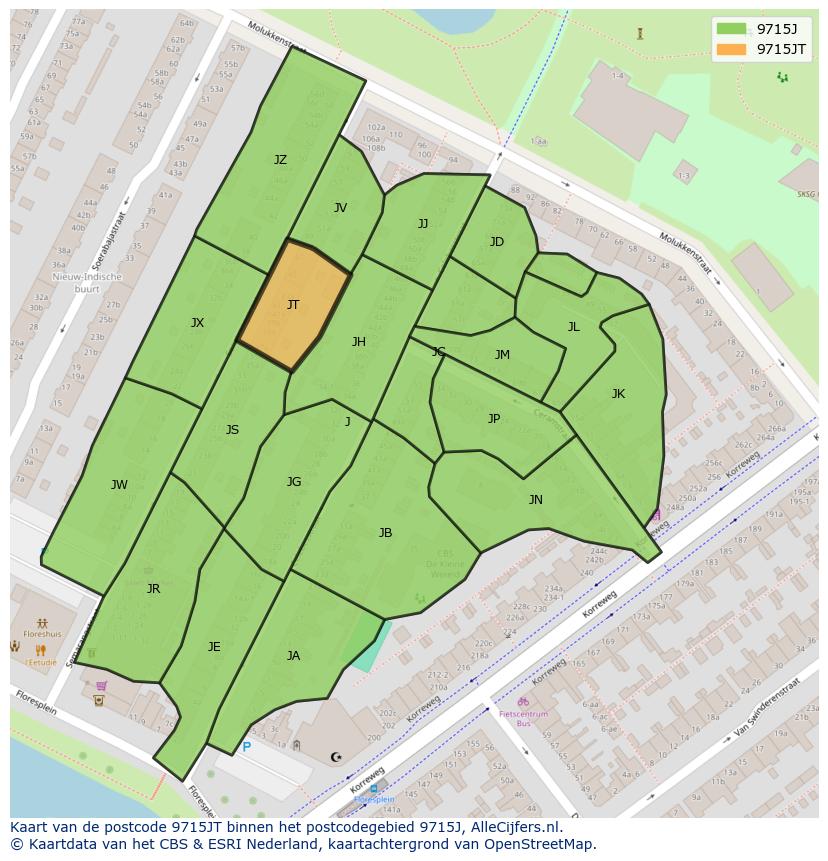Afbeelding van het postcodegebied 9715 JT op de kaart.
