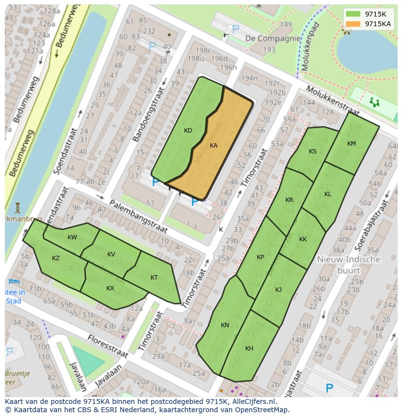 Afbeelding van het postcodegebied 9715 KA op de kaart.
