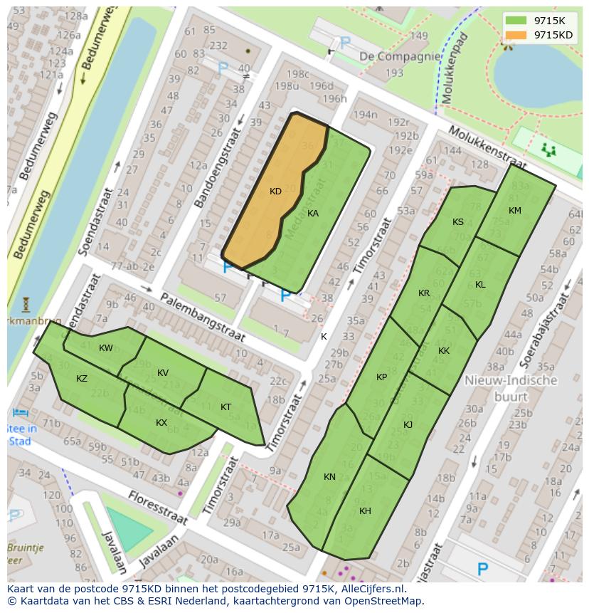 Afbeelding van het postcodegebied 9715 KD op de kaart.