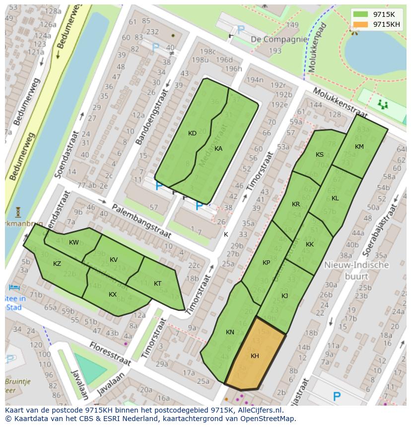 Afbeelding van het postcodegebied 9715 KH op de kaart.