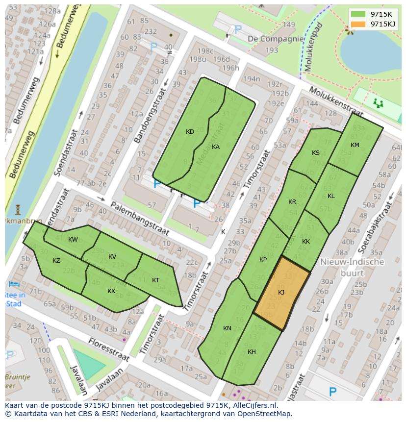 Afbeelding van het postcodegebied 9715 KJ op de kaart.