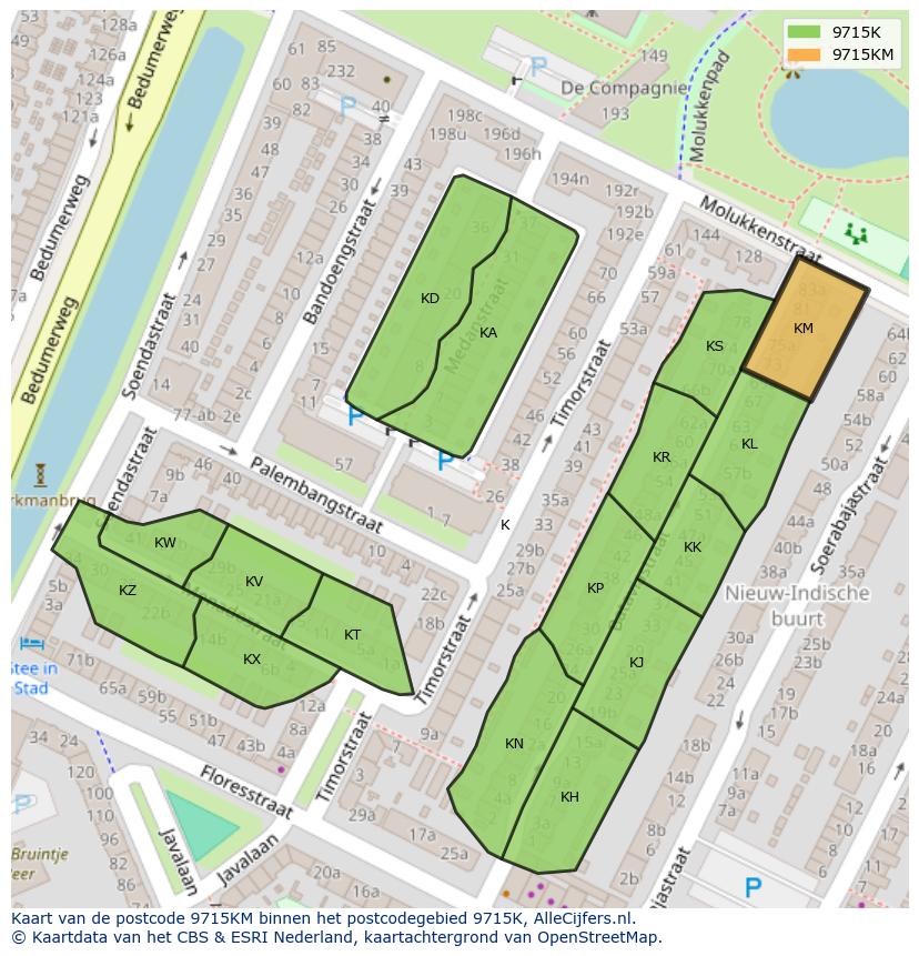 Afbeelding van het postcodegebied 9715 KM op de kaart.