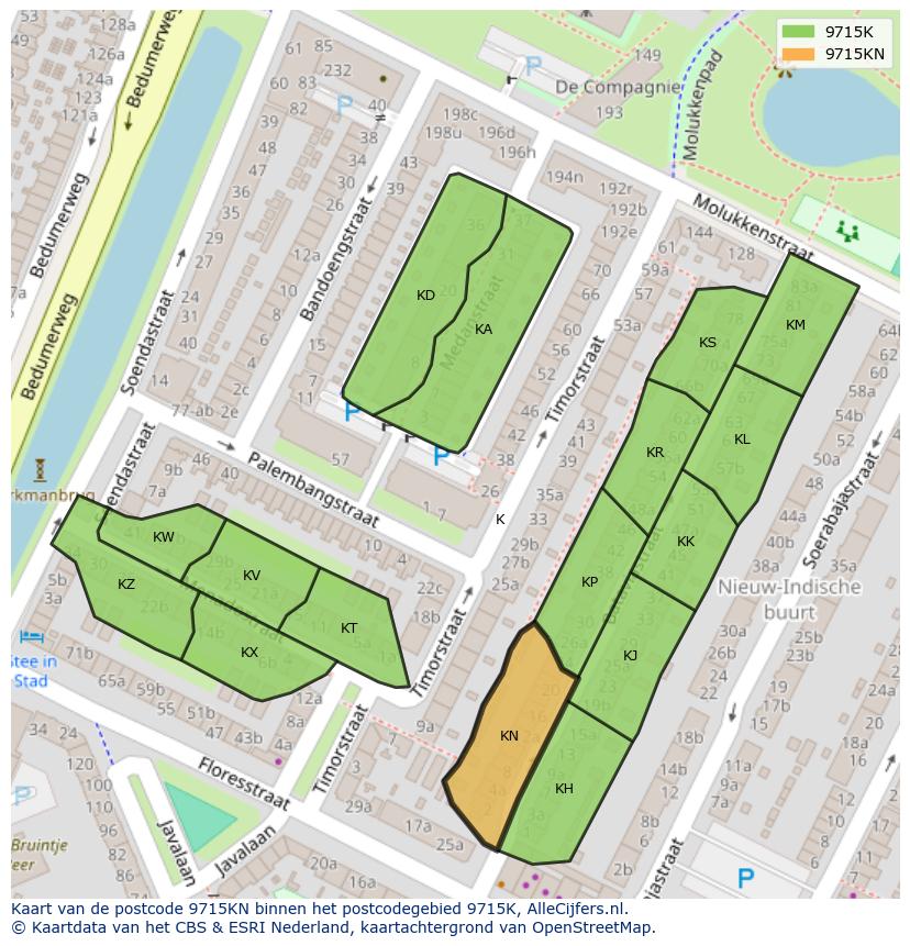 Afbeelding van het postcodegebied 9715 KN op de kaart.