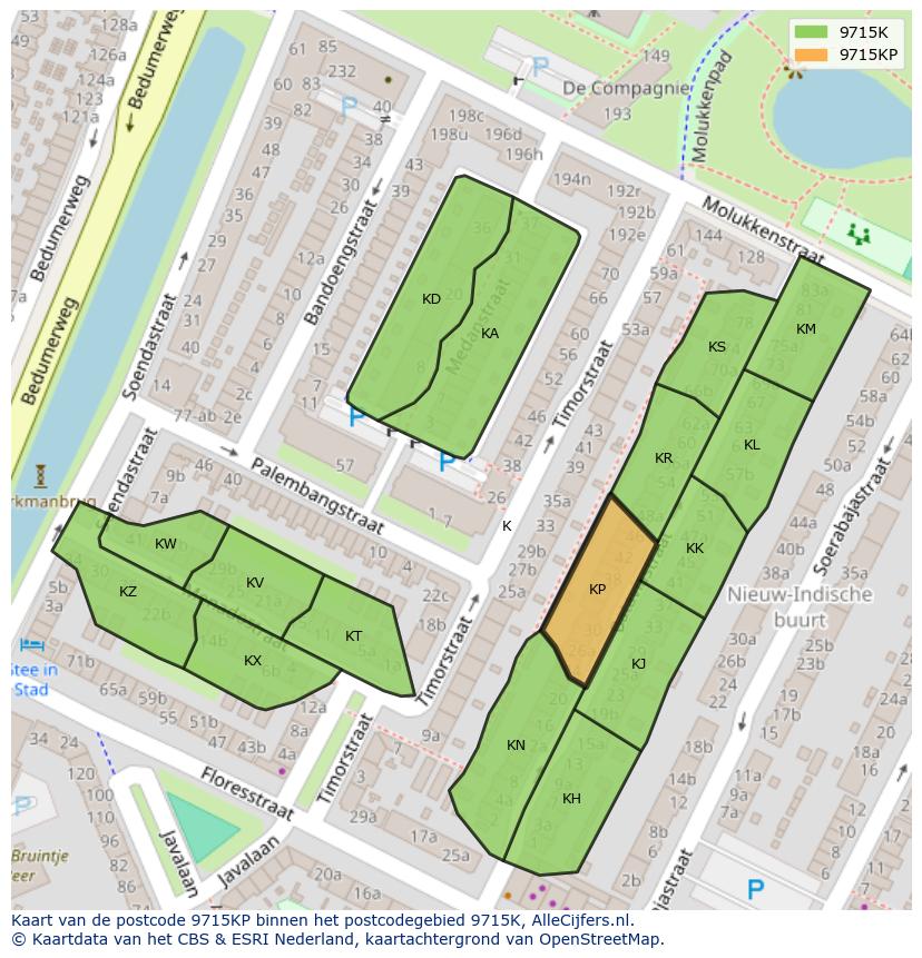 Afbeelding van het postcodegebied 9715 KP op de kaart.