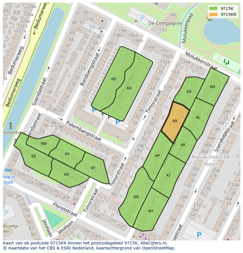 Afbeelding van het postcodegebied 9715 KR op de kaart.