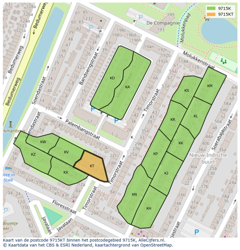 Afbeelding van het postcodegebied 9715 KT op de kaart.