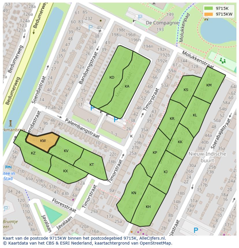 Afbeelding van het postcodegebied 9715 KW op de kaart.