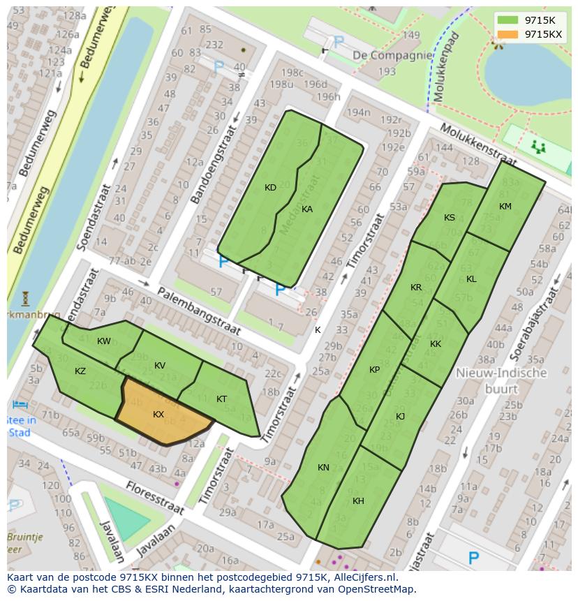 Afbeelding van het postcodegebied 9715 KX op de kaart.