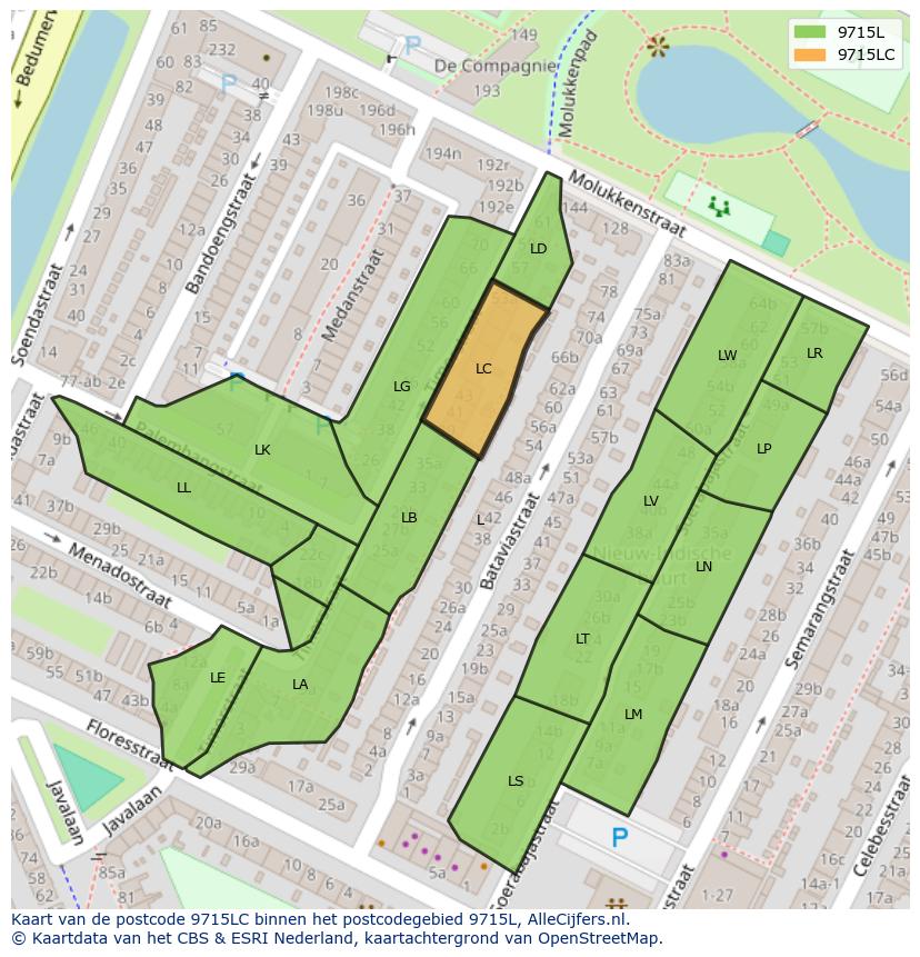 Afbeelding van het postcodegebied 9715 LC op de kaart.