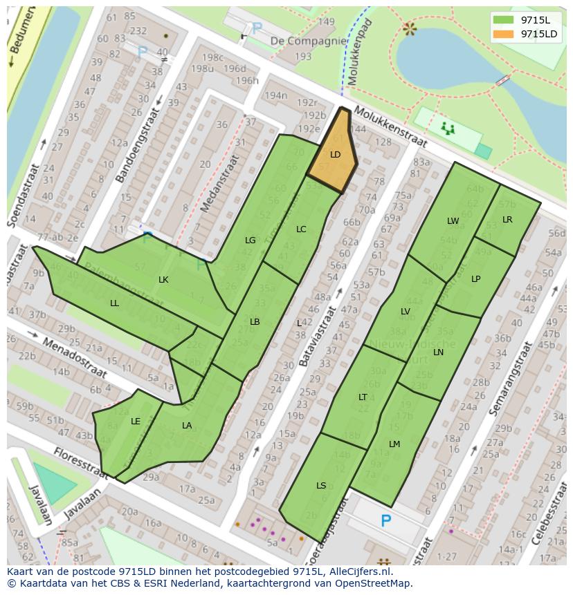 Afbeelding van het postcodegebied 9715 LD op de kaart.