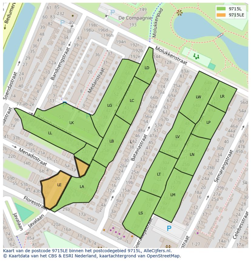 Afbeelding van het postcodegebied 9715 LE op de kaart.