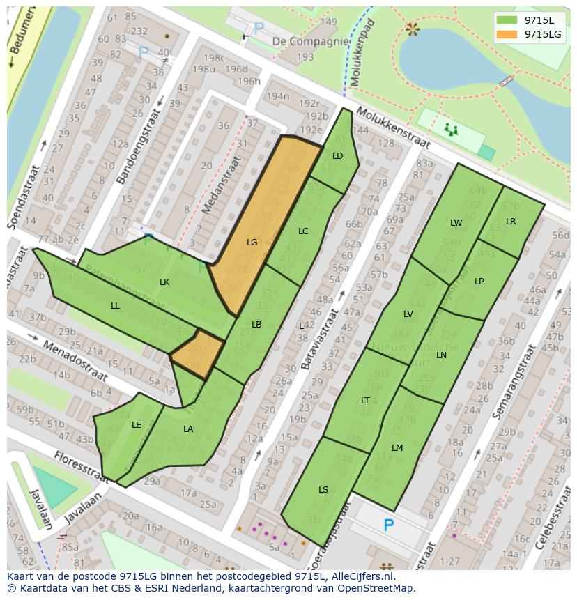 Afbeelding van het postcodegebied 9715 LG op de kaart.