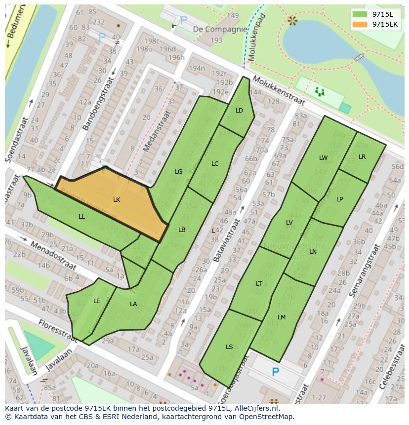Afbeelding van het postcodegebied 9715 LK op de kaart.