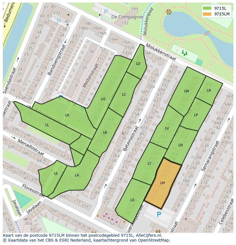 Afbeelding van het postcodegebied 9715 LM op de kaart.