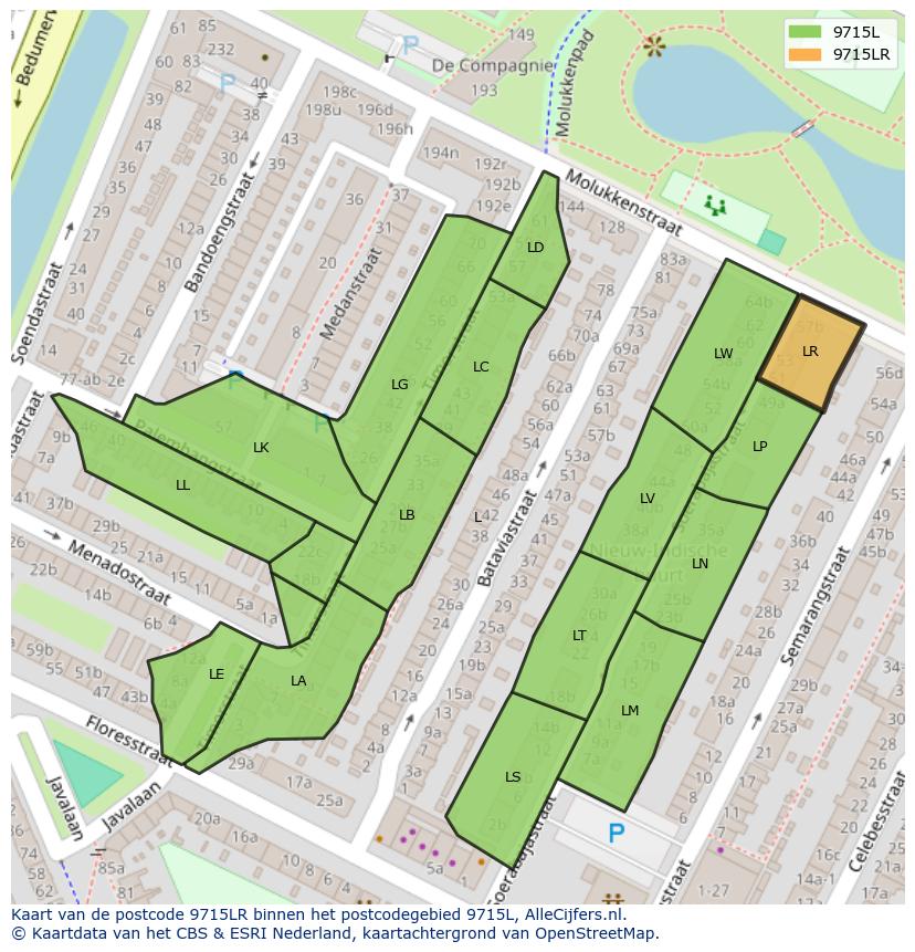Afbeelding van het postcodegebied 9715 LR op de kaart.