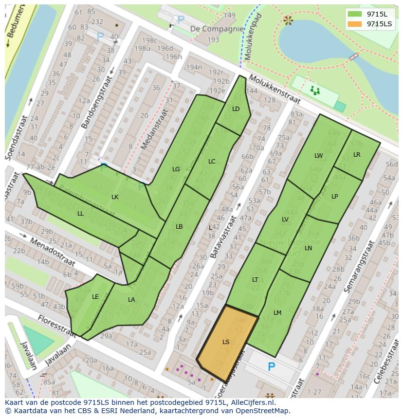 Afbeelding van het postcodegebied 9715 LS op de kaart.
