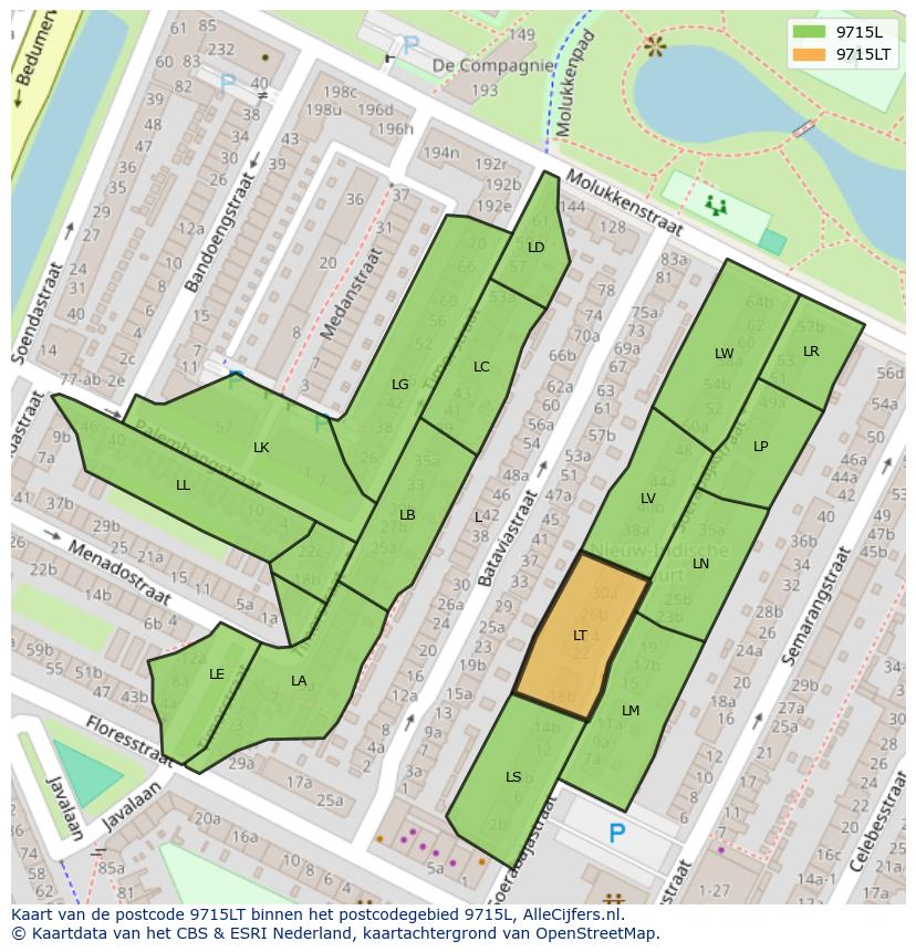 Afbeelding van het postcodegebied 9715 LT op de kaart.